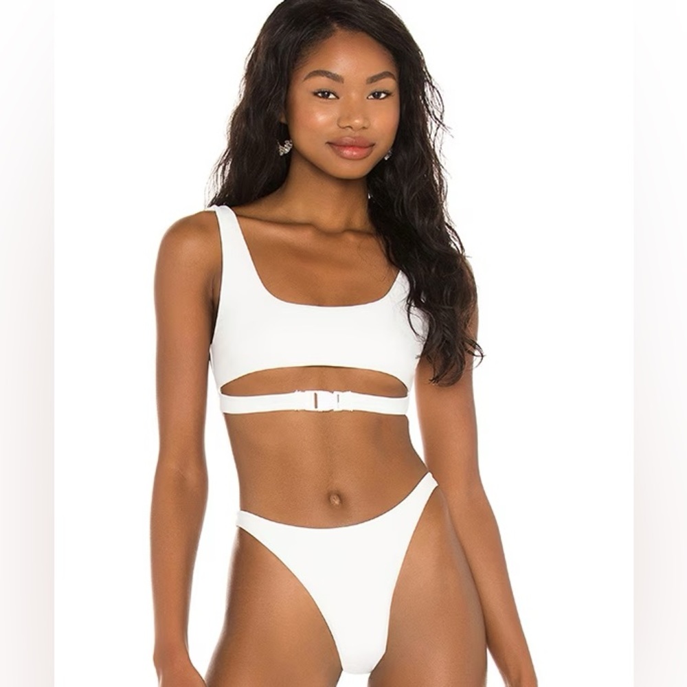Superdown Mona Buckle Bikini Top in White NWT